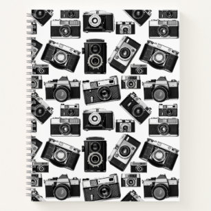 BLACK AND WHITE VINTAGE PHOTOGRAPHY CAMERAS MOTIF  NOTEBOOK