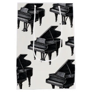 Black and White Vintage Piano Antique Elegant  Medium Gift Bag