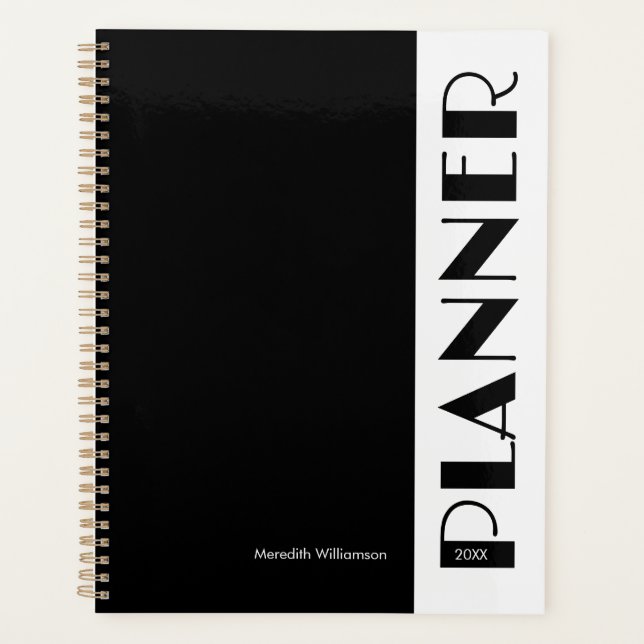 Black And White Vintage Retro Stripe Personalized Planner (Front)