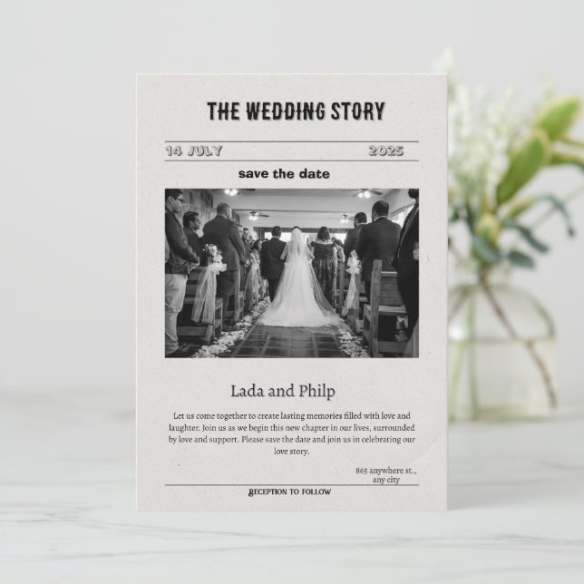 Black and White Vintage Save the Date Invitation (Standing Front)