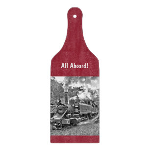 Black and White Vintage Steam Train Engine Cutting Board