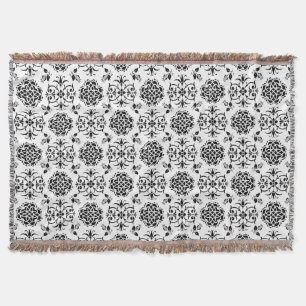 Black and White Vintage Style Damask Pattern Throw Blanket
