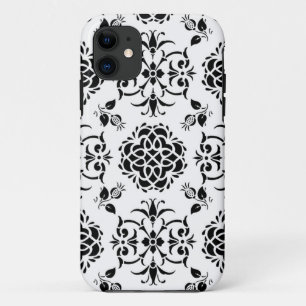 Black and White Vintage Style Floral Damask iPhone 11 Case