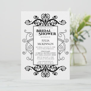 Black and White Vintage Swirls Bridal Shower Invitation