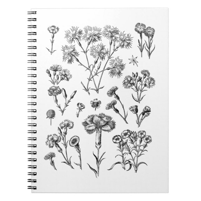 Black and White Vintage Tattoo Flower Notebook (Front)