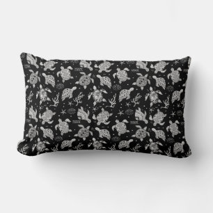 black and white vintage turtle pattern lumbar cushion