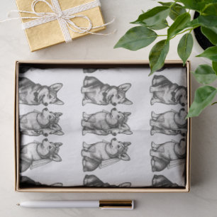 Black and White Vintage Whimsical Corgi Wedding  Tissue Paper