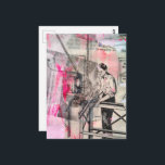 Black and White Vintage Woodworking with pink Postcard<br><div class="desc">A collage made and photographed by Angelandspot in the year 2026 with vintage images from woodworking book from 1950 and some hot pink paint collages onto vintage textbook papers</div>