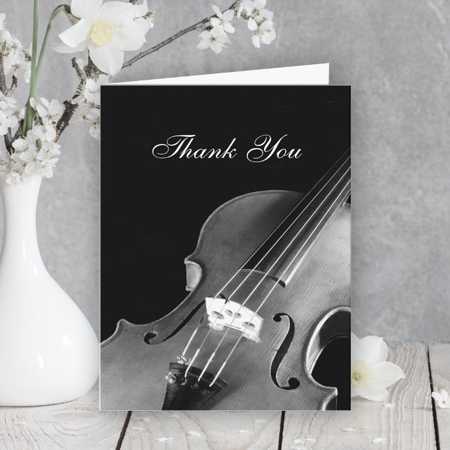 Black and White Violin Musician Funeral Sympathy Thank You Card (Creator Uploaded)