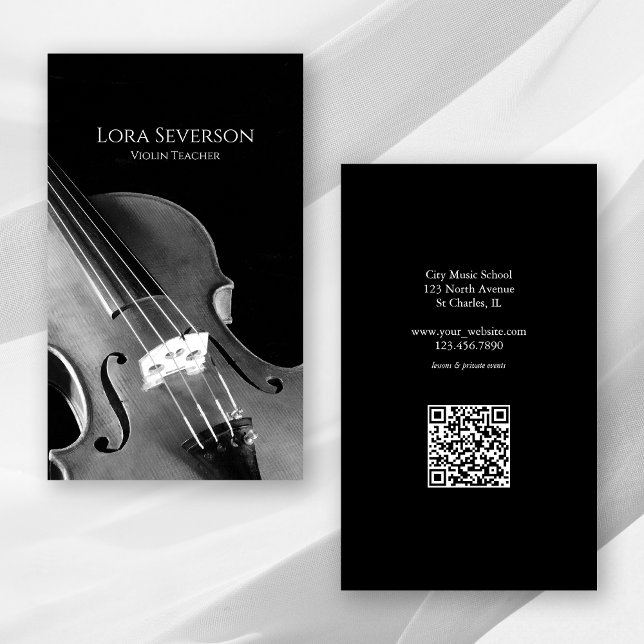 Black and White Violin Teacher Business Card (Creator Uploaded)