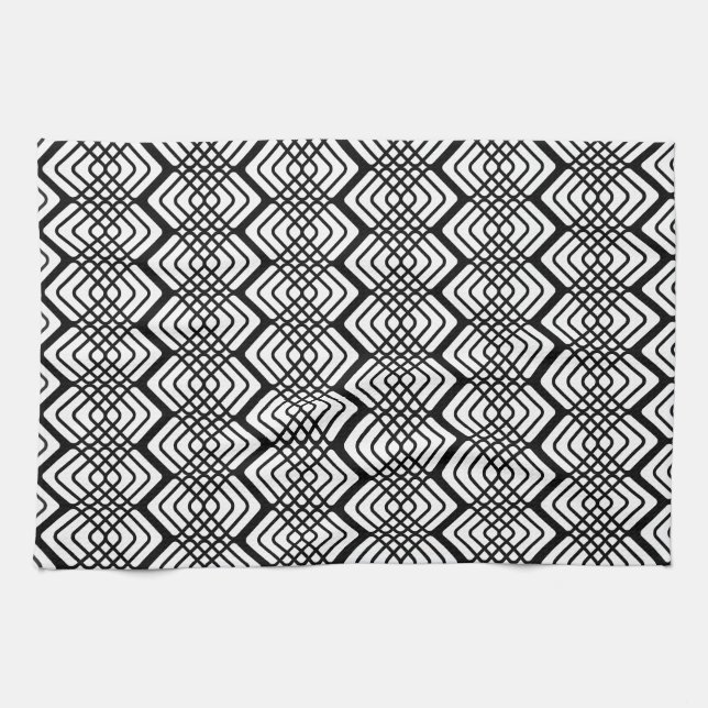 Black and White Waffle Pattern Kitchen Towel (Horizontal)