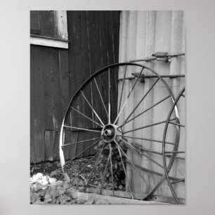 Black and White Wagon Wheel and Silo Poster