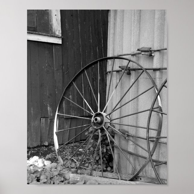 Black and White Wagon Wheel and Silo Poster (Front)