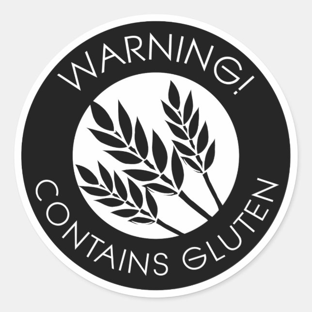 Black and White Warning Contains Gluten Symbol Classic Round Sticker (Front)