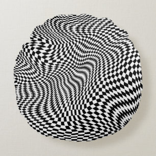 Black and White Warped Checkers Throw Pillow