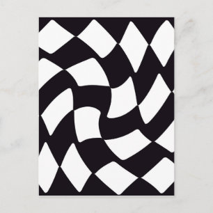 Black and White Warped Chequerboard Postcard