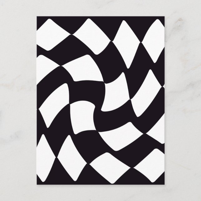 Black and White Warped Chequerboard Postcard (Front)