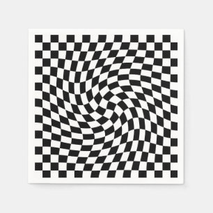 Black and White Warped Chequered Pattern Napkin