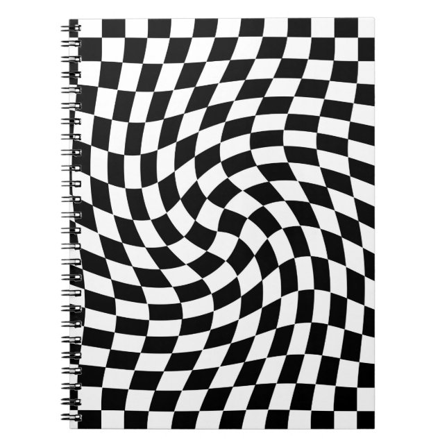 Black and White Warped Chequered Pattern Notebook (Front)