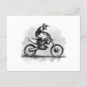 Black and White Water Colour Dirt Bike  Holiday Postcard