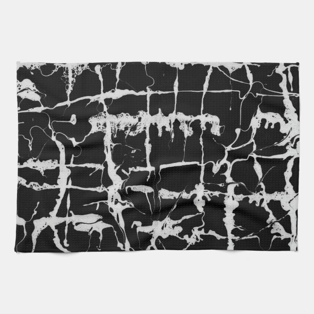 Black and white water texture design, marbling tea towel (Horizontal)