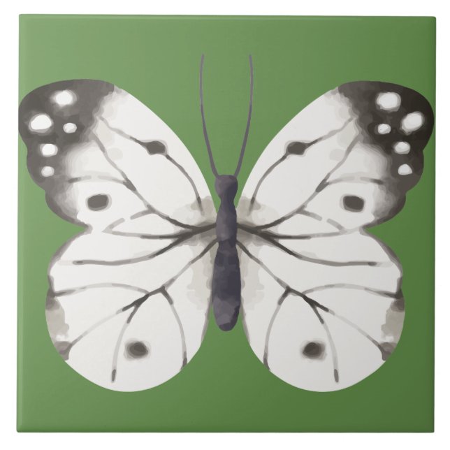 Black and White Watercolor Butterfly Tile (Front)