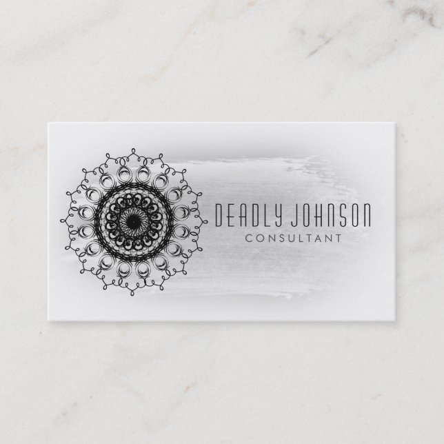 Black and White Watercolor Damask Plain Simple Business Card (Front)