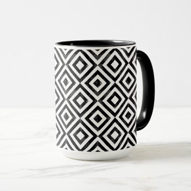 Black and White Watercolor Diamond Pattern Mug (Front Right)