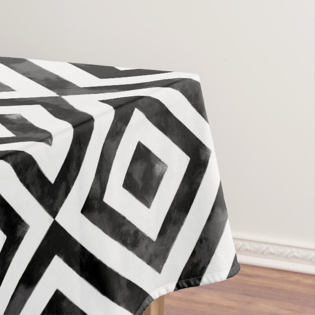 Black and White Watercolor Diamond Pattern Tablecloth (In Situ)