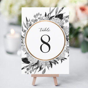 Black and White Watercolor Floral Table Number