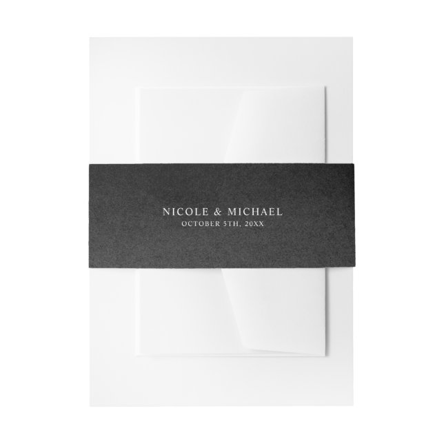 Black and White Watercolor Personalised Wedding Invitation Belly Band (Front Example)