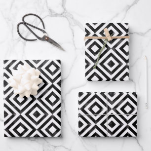 Black and White Watercolor Rhombuses Pattern Wrapping Paper Sheet