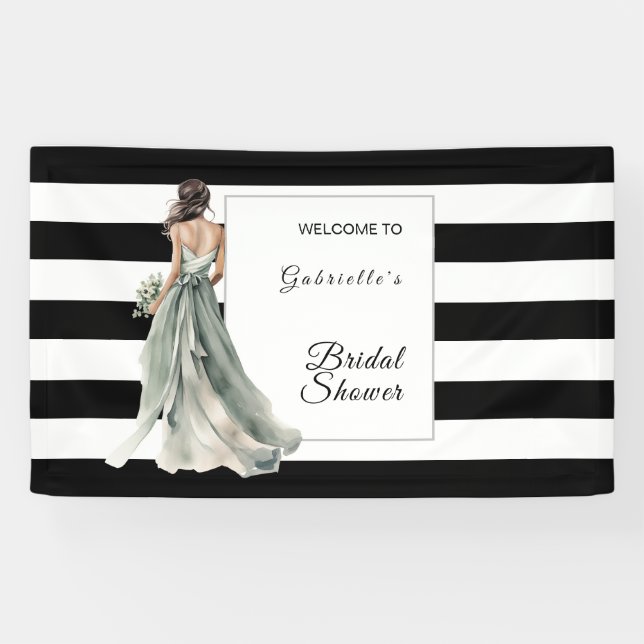 Black and White Watercolor Stripes Bridal Shower Banner (Horizontal)