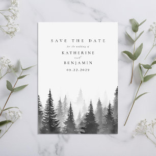 Black and White Watercolor Trees Forest Wedding Save The Date