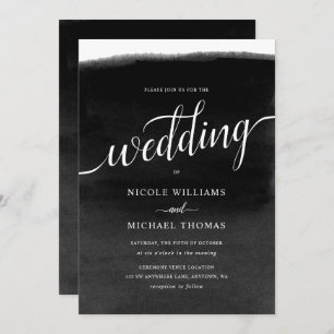 Black and White Watercolor Wedding Invitation