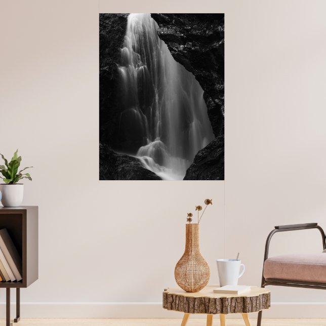 Black and white waterfall long exposure poster (Living Room 3)