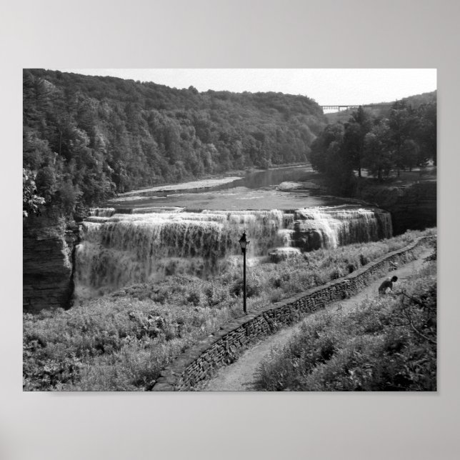 Black And White Waterfall Photograph Poster (Front)