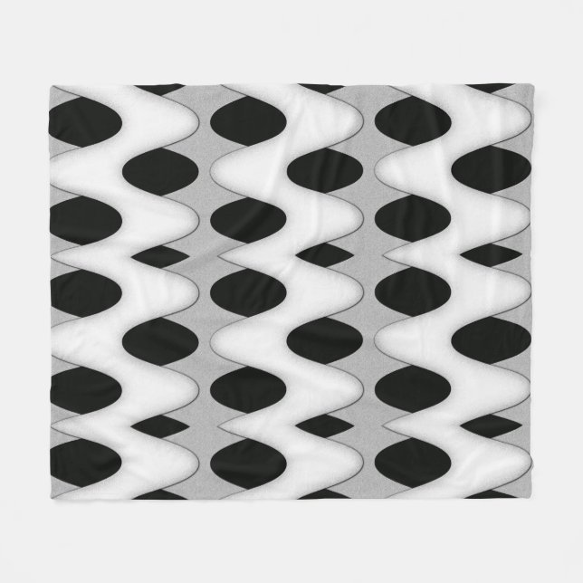 Black and White Wave Fleece Blanket (Front (Horizontal))