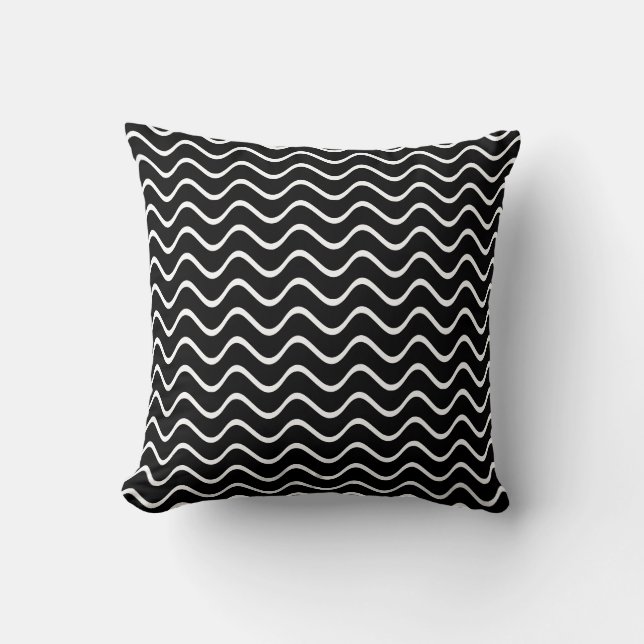 Black and White Wave Pattern Neutral Colour  Cushion (Front)