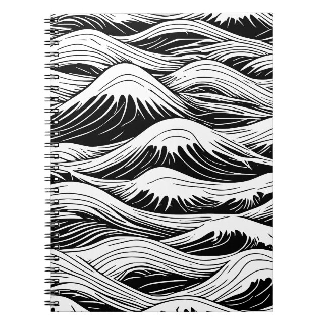 Black and White Wave Pattern Notebook (Front)