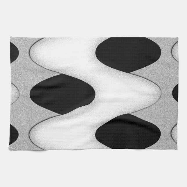 Black and White Wave Tea Towel (Horizontal)