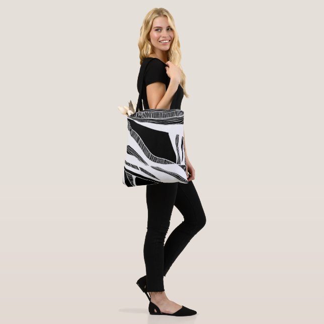 Black and White Wave Tote Bag (On Model)