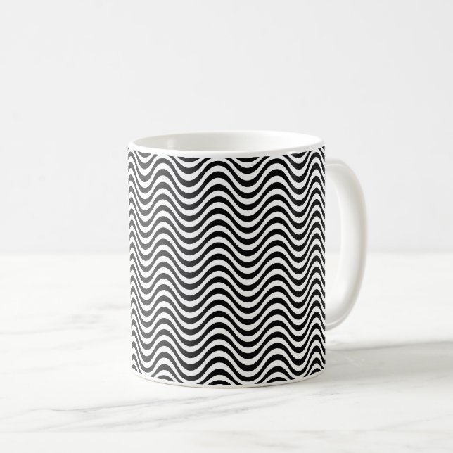 Black and White Waves Coffee Mug (Front Right)