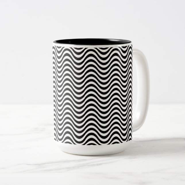 Black and White Waves Two-Tone Coffee Mug (Front Right)