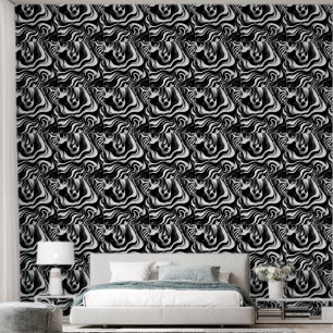 Black And White Wavy Abstract Op Art, Wallpaper