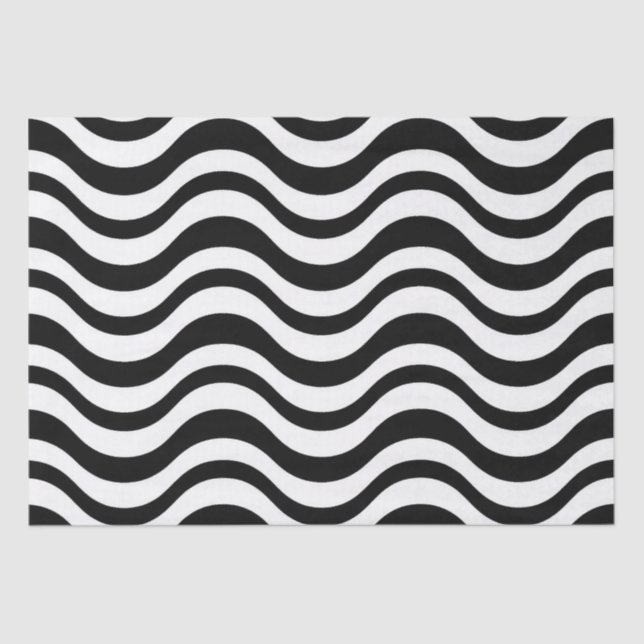 Black and White Wavy Abstract Pattern Tissue Paper (Front)