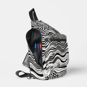 Black and White Wavy Abstract Sling Bag