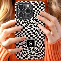 Black and White Wavy Chequered Monogrammed