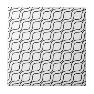 Black and White Wavy Lines Pattern Tile