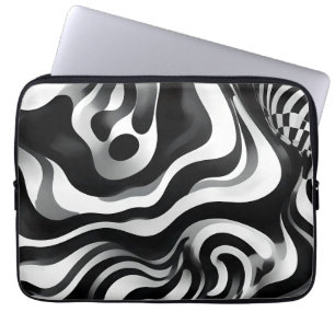 Black And White Wavy Op Art, Laptop Sleeve